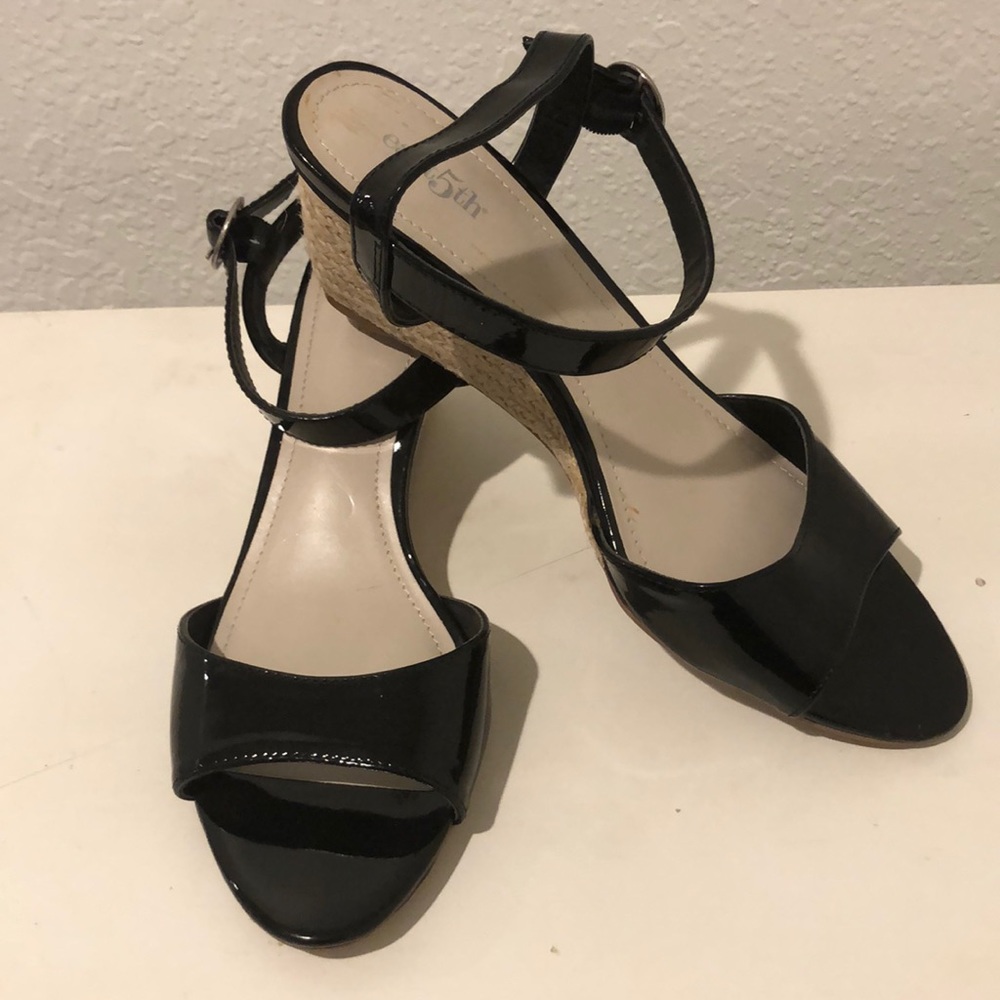 East5th Black Patent wedge sandal size 8